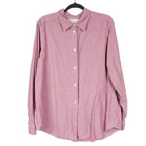 Y2K Button Up Shirt L Womens Momcore Striped Pink White Career Casual Cotton